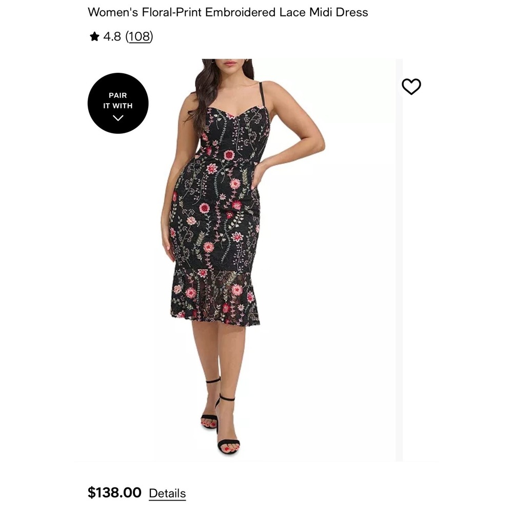 Siena Women Black Floral Embroidered Lace Midi Dress Mermaid Flounce Hem Size 14 - Picture 3 of 11
